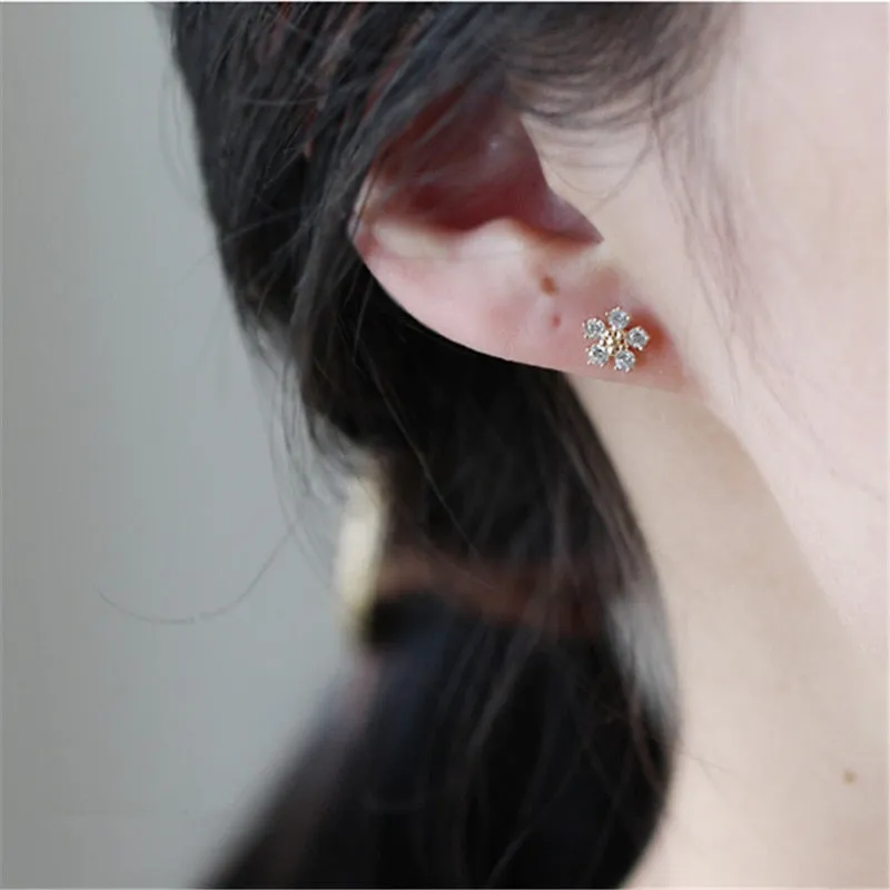 Gold Plated Diamond Small Flower Stud Earrings