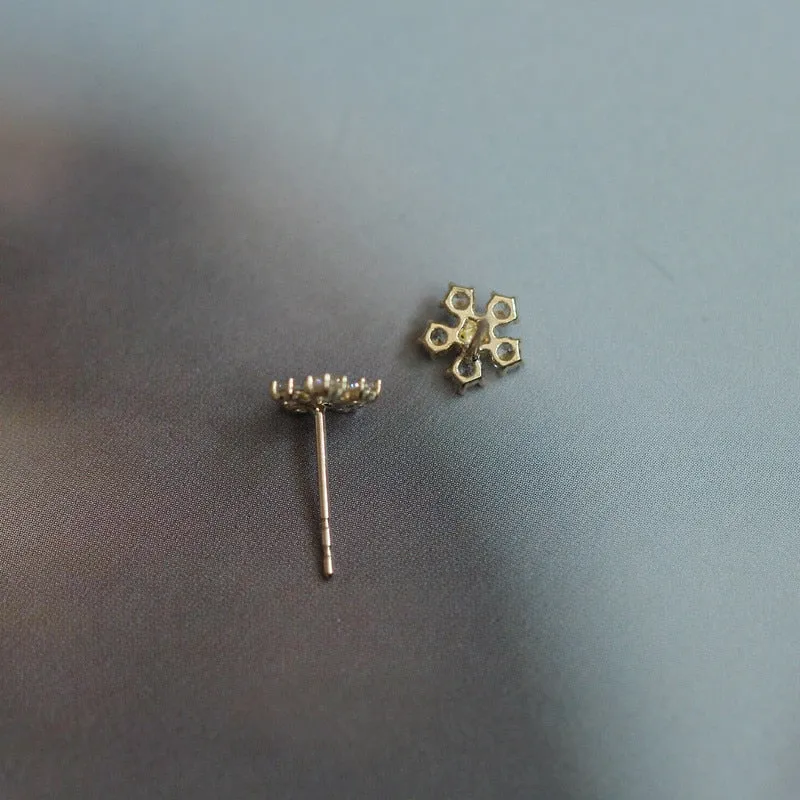 Gold Plated Diamond Small Flower Stud Earrings