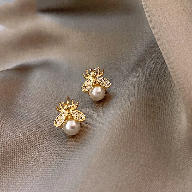 Golden and Pearl Earrings with Gold Plating