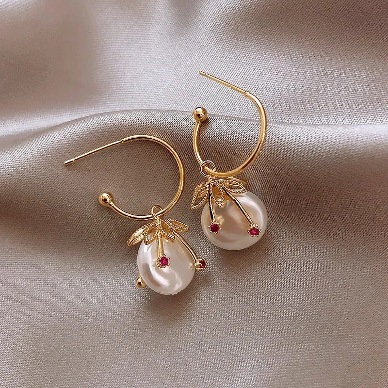 Golden and Pearl Earrings with Gold Plating