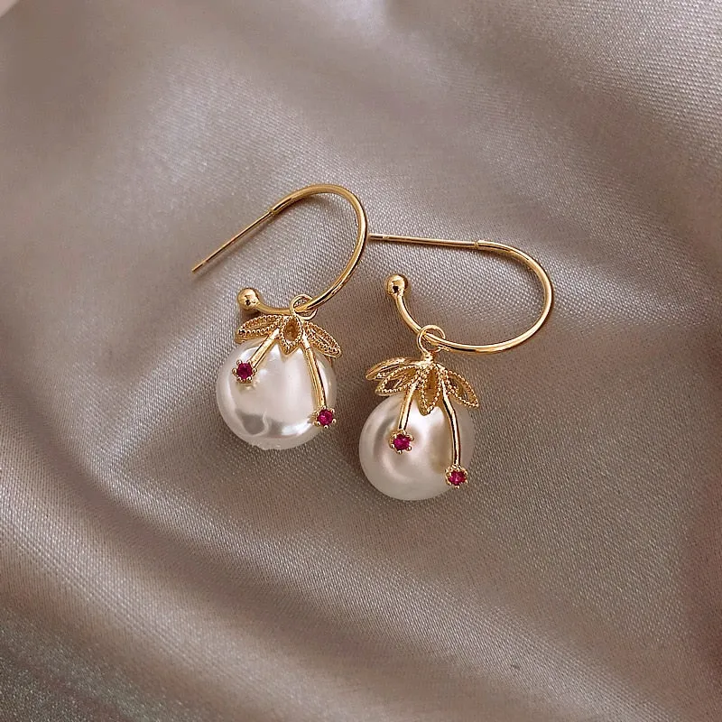 Golden and Pearl Earrings with Gold Plating