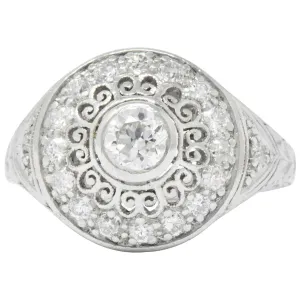 Graceful Art Deco 0.90 CTW Diamond Platinum Filigree Halo Engagement Ring