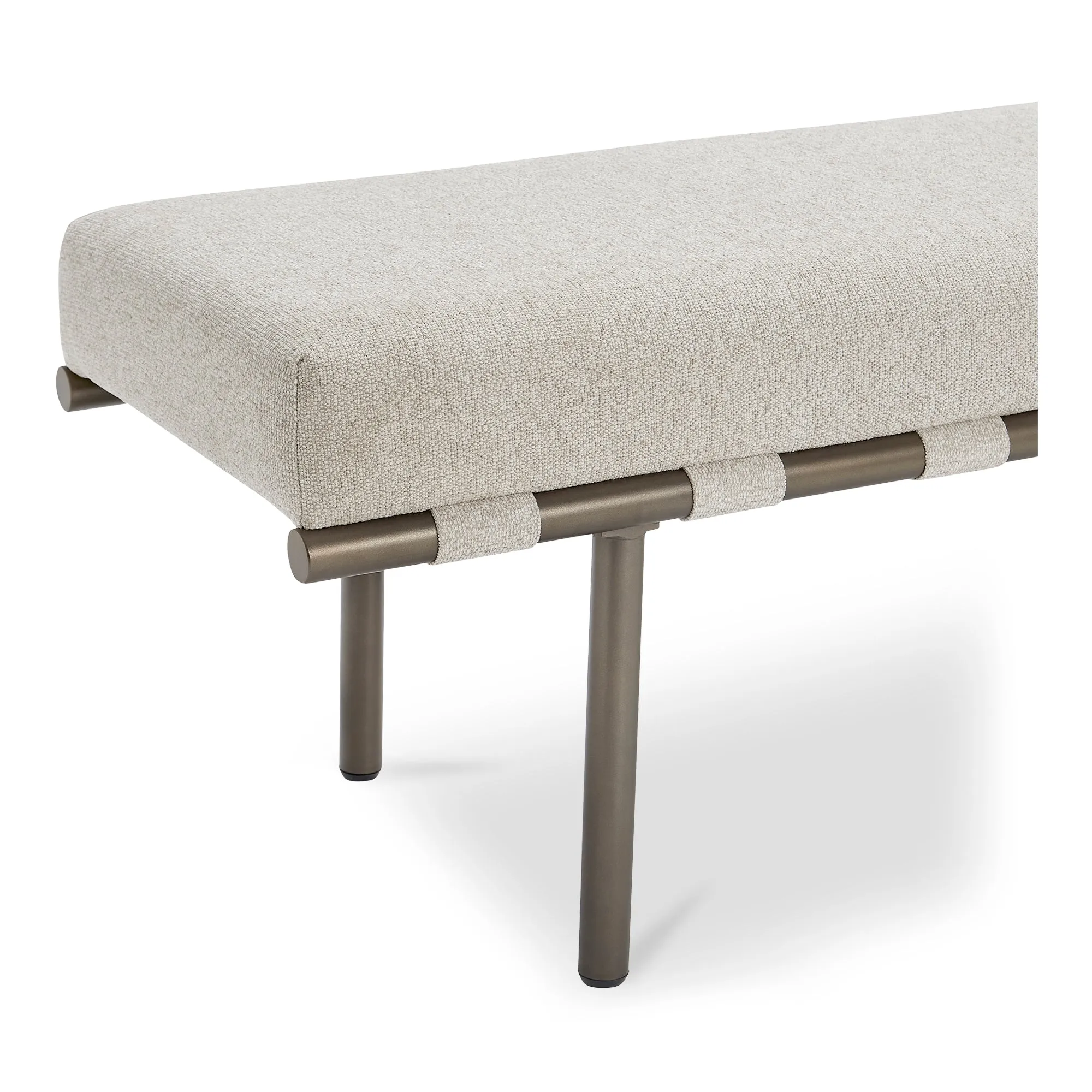 Graceful Blackened Bronze Dining Bench with Performance Fabric Seating