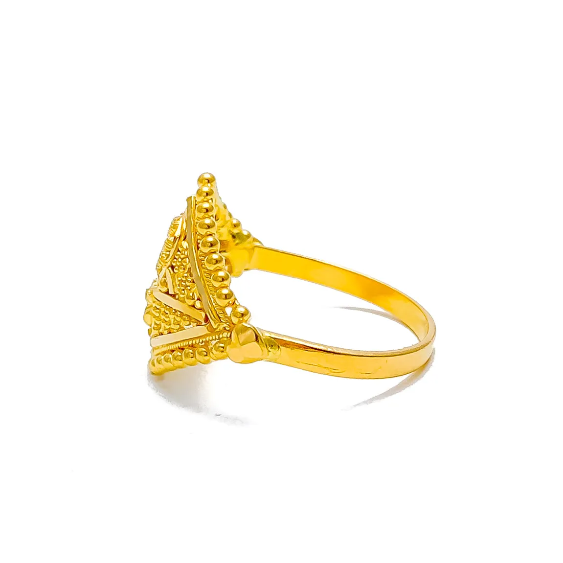 Graceful Distinct Beaded Floral 22K Gold Ring