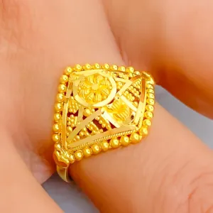 Graceful Distinct Beaded Floral 22K Gold Ring
