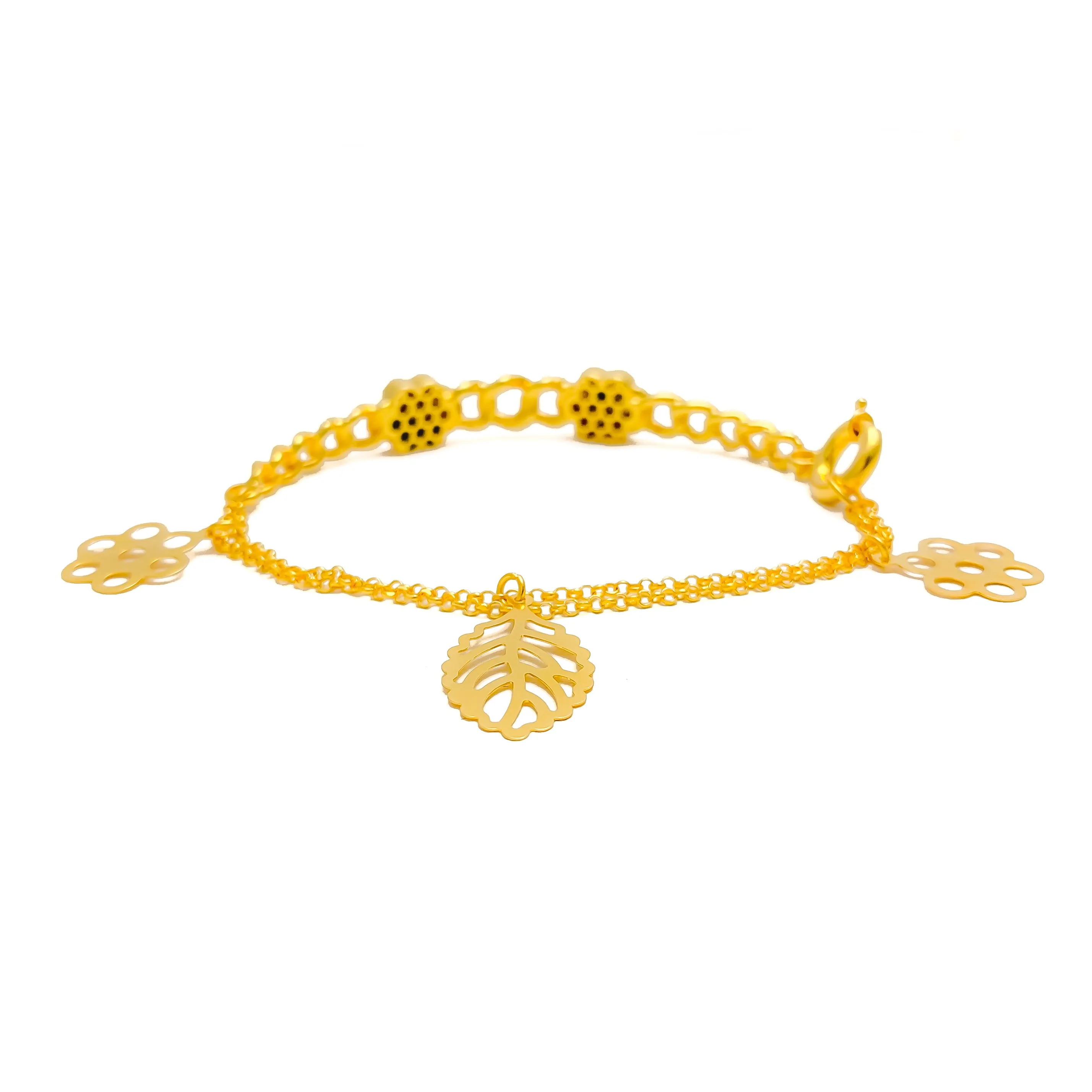 Graceful Hanging Floral 21K Gold Flexi Bangle Bracelet