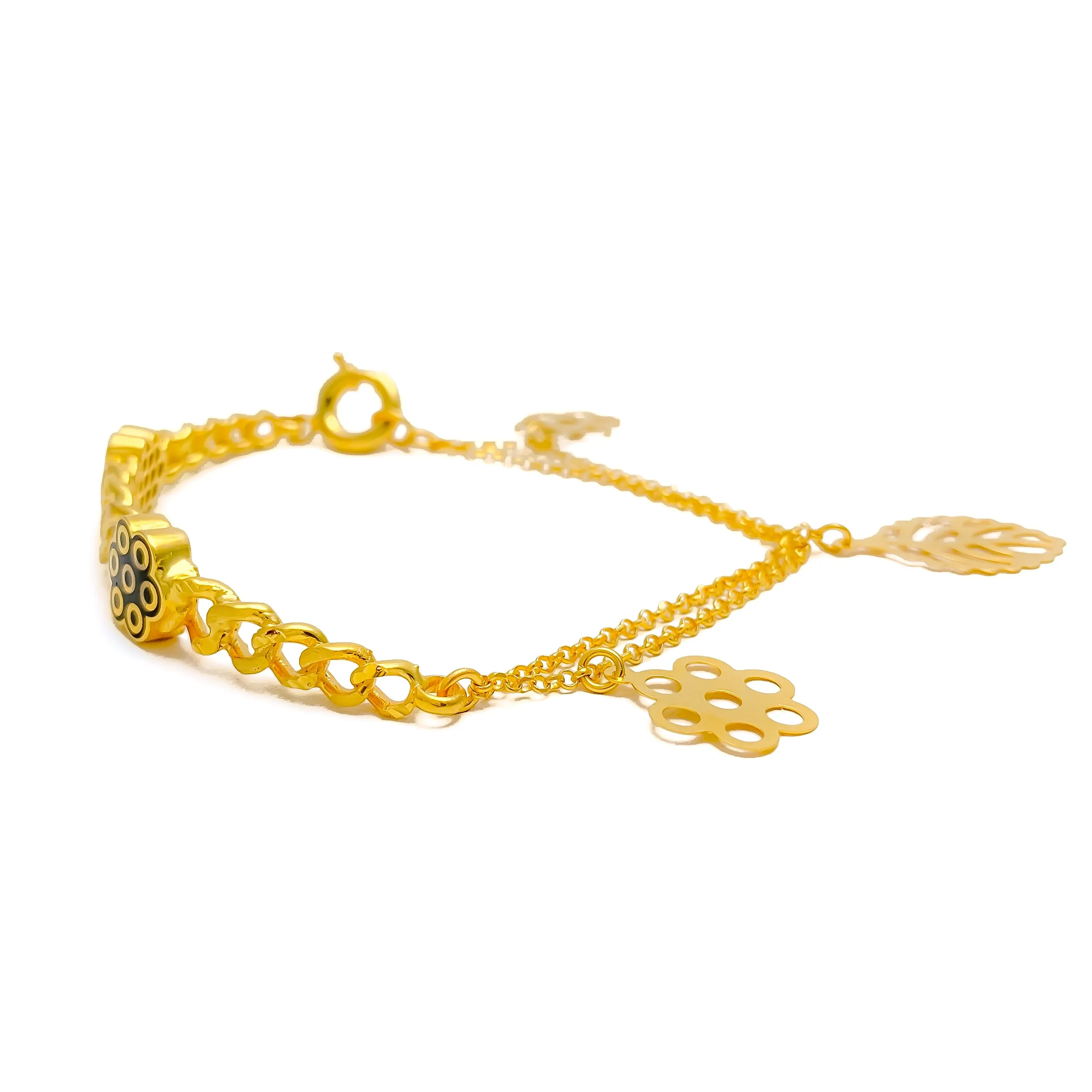 Graceful Hanging Floral 21K Gold Flexi Bangle Bracelet