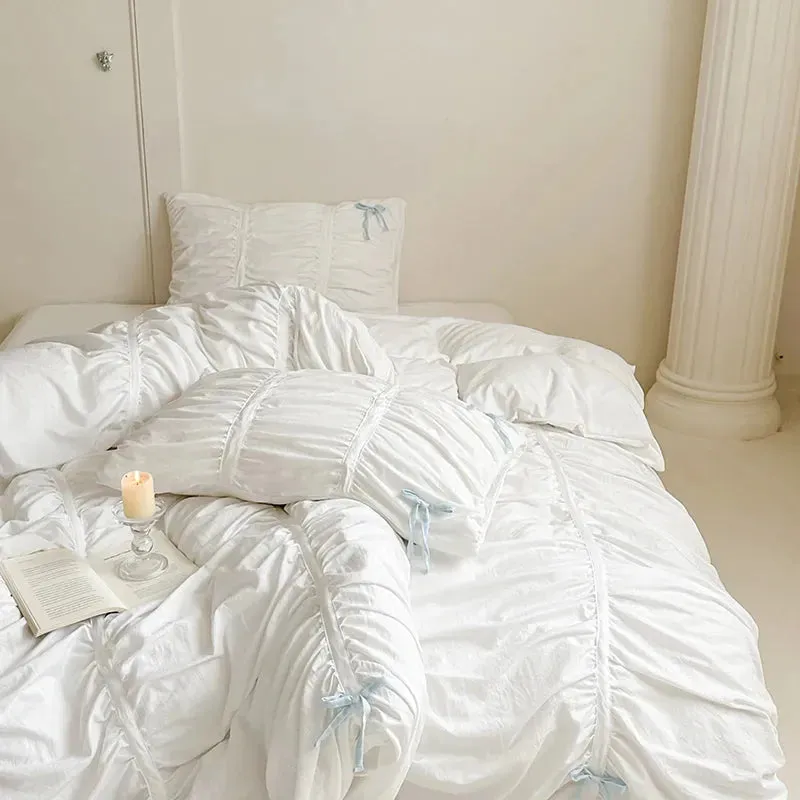 Graceful Ribbon Ruffles Duvet Cover Set
