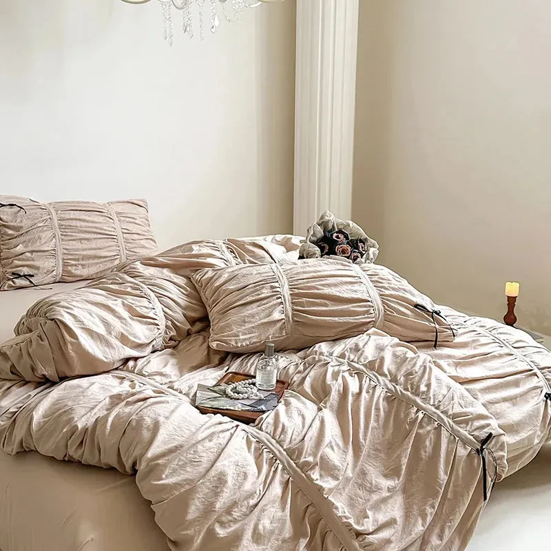 Graceful Ribbon Ruffles Duvet Cover Set