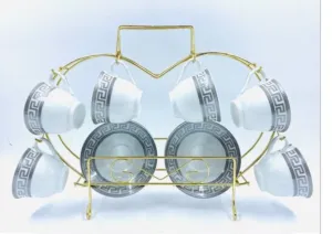 Greek Key Style Espresso Set In Carry Caddy