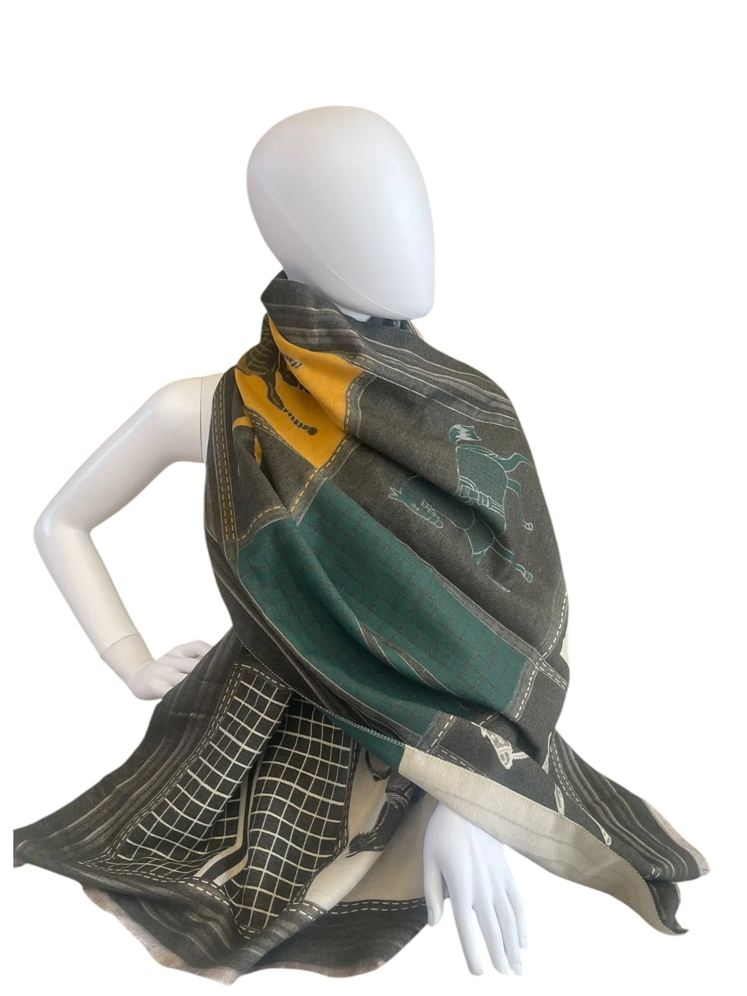 Green And Olive Horse Wool Scarf