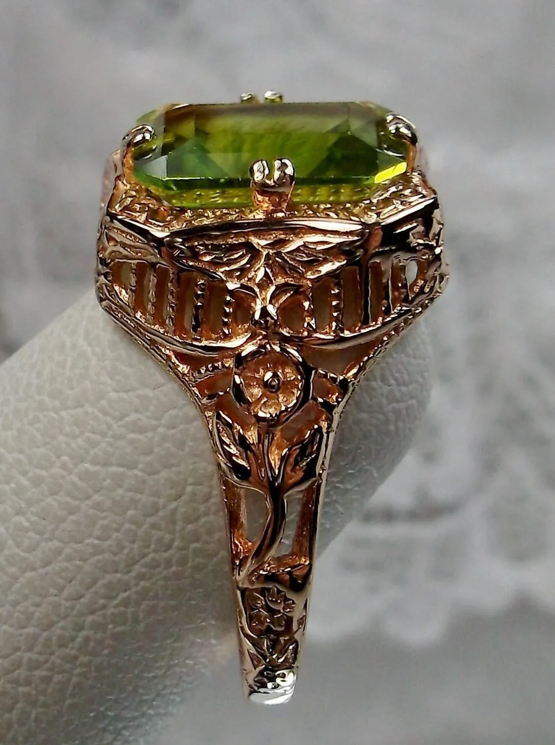 Green Peridot Ring, 14K or 10K Gold, Lovely Rectangle Edwardian Jewelry #D148