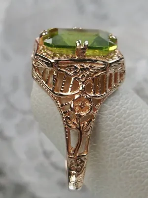 Green Peridot Ring, 14K or 10K Gold, Lovely Rectangle Edwardian Jewelry #D148