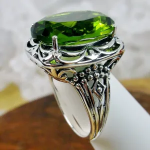 Green Peridot Ring, Size 8.5, Oval Gemstone, Retro Swirl Filigree, Art Deco Vintage Jewelry, D119 - Ready to Ship