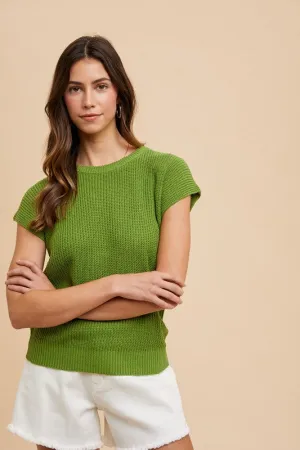 Green Round Neck Short Sleeve Sweater