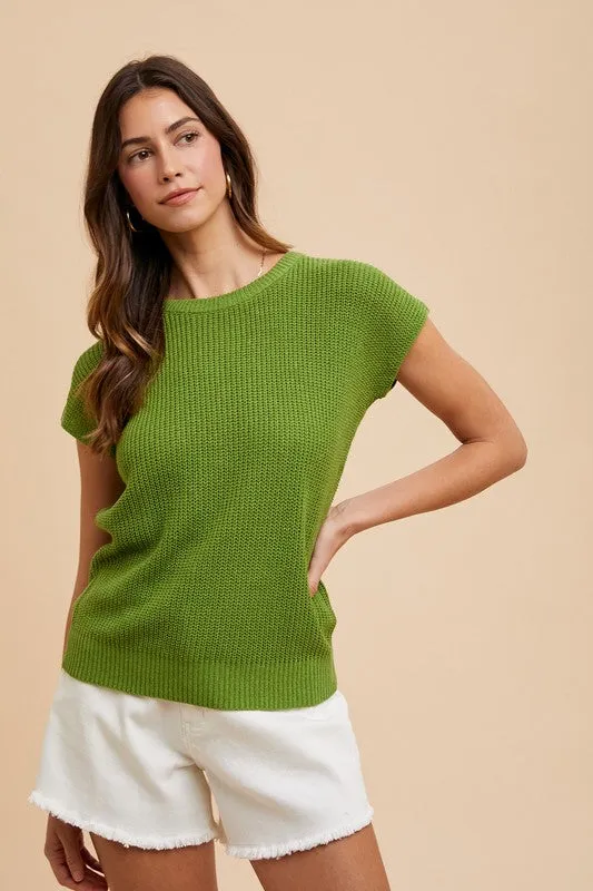 Green Round Neck Short Sleeve Sweater
