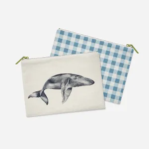 Grey Whale and blue plaid preppy coastal accessory pouch  | Preppy Coastal Collection