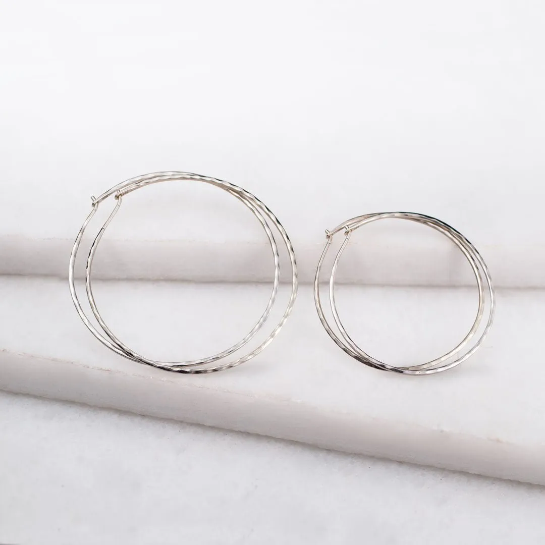 Hammered Hoops - Infinity Clasp Round Shape Sterling Silver Earring