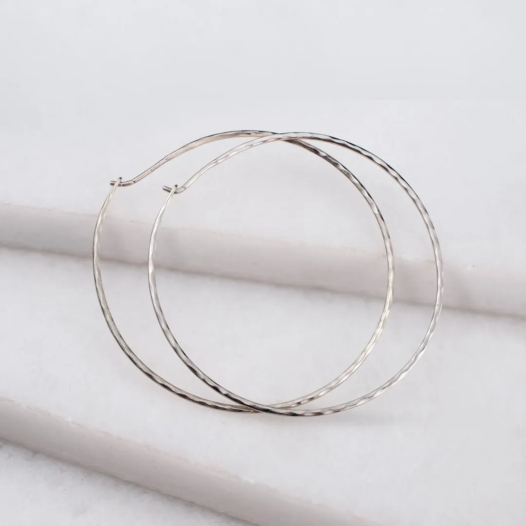 Hammered Hoops - Infinity Clasp Round Shape Sterling Silver Earring
