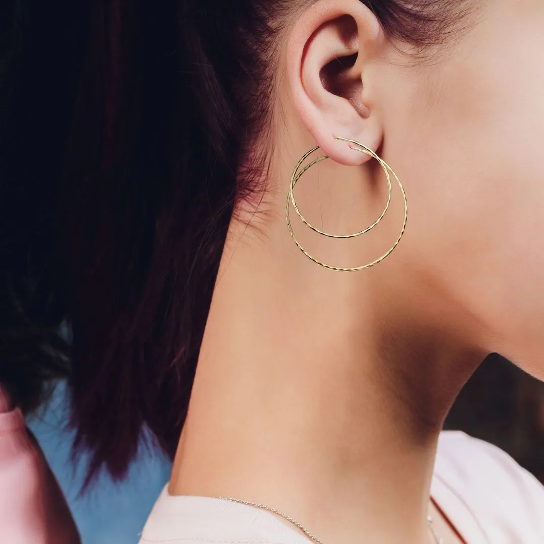 Hammered Hoops - Infinity Clasp Round Shape Sterling Silver Earring