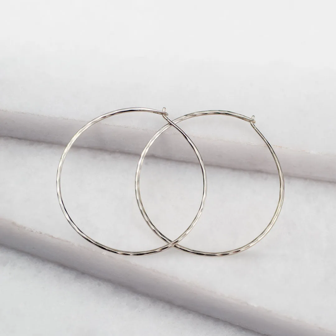 Hammered Hoops - Infinity Clasp Round Shape Sterling Silver Earring