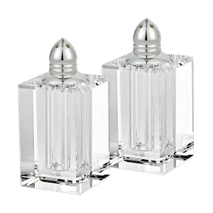 Handcrafted Optical Crystal and Silver Large Size Salt and Pepper Shakers