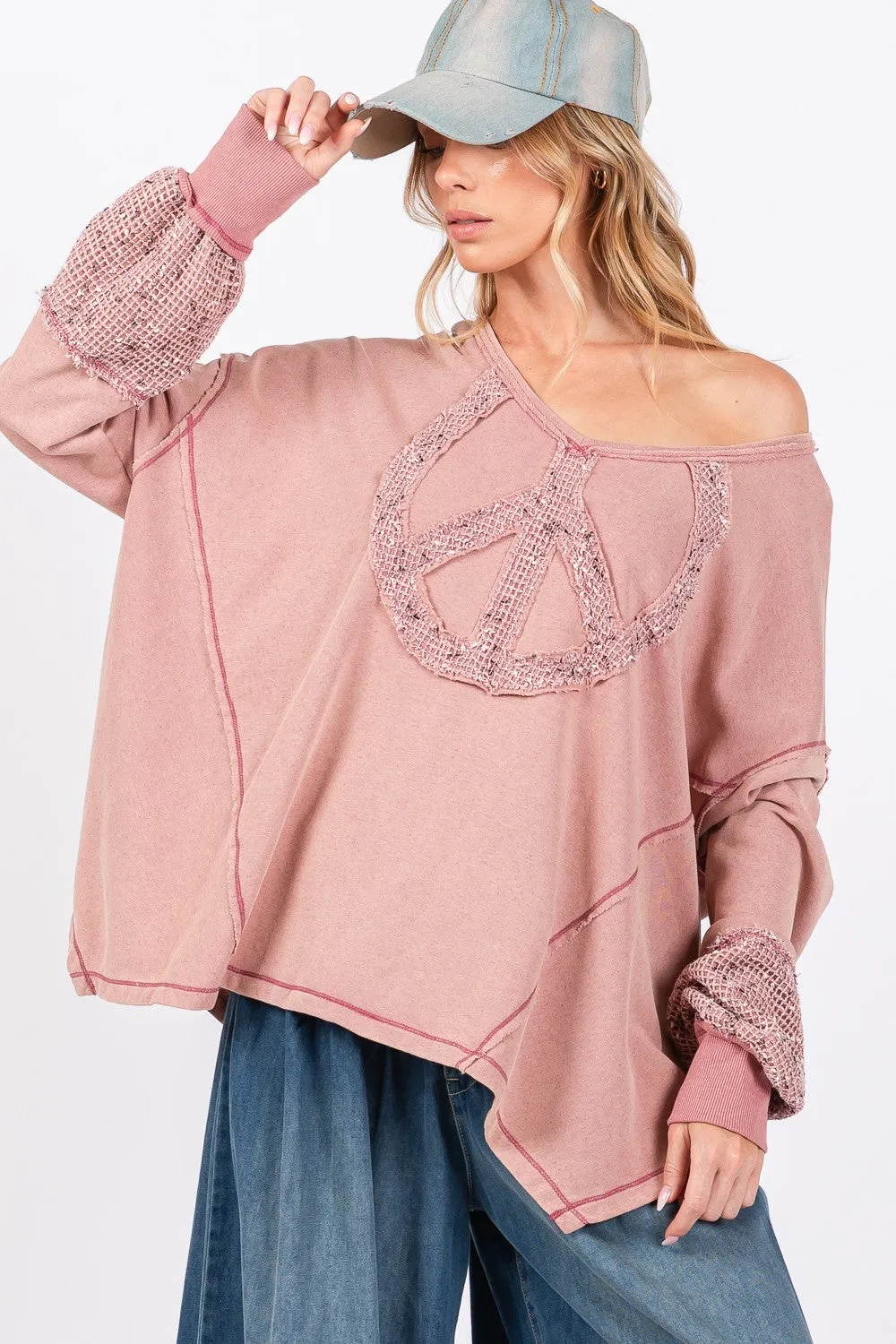 Hazel Blues® |  SAGE   FIG Peace Sign Mineral Wash Terry Top