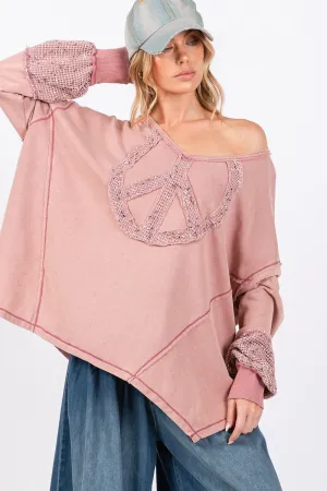 Hazel Blues® |  SAGE   FIG Peace Sign Mineral Wash Terry Top
