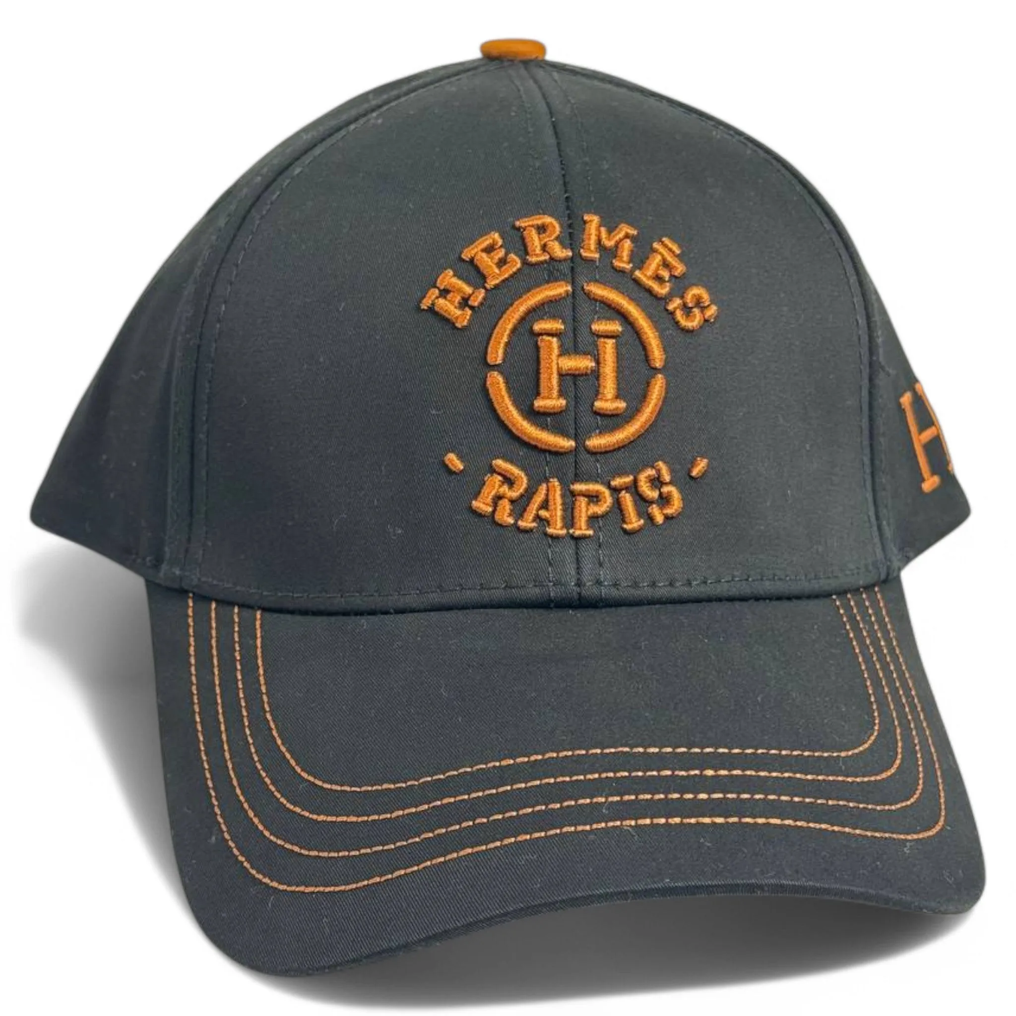 Hermès Rapis Black & Brown Embroidered Baseball Cap