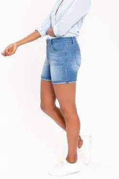 Hide Your Muffin Top High-Rise Stacked Shorts in Medium Blue
