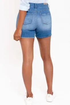 Hide Your Muffin Top High-Rise Stacked Shorts in Medium Blue