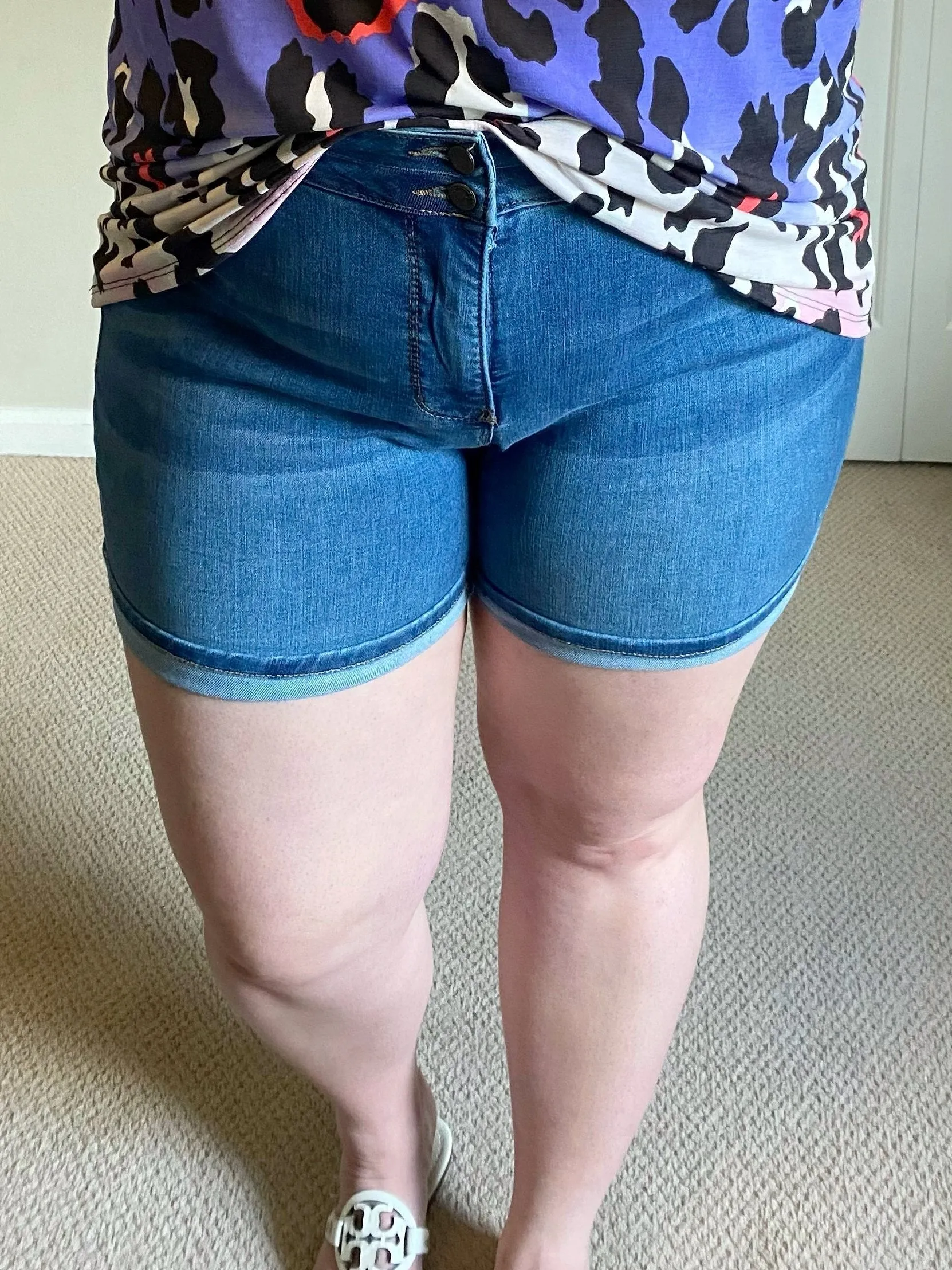 Hide Your Muffin Top High-Rise Stacked Shorts in Medium Blue