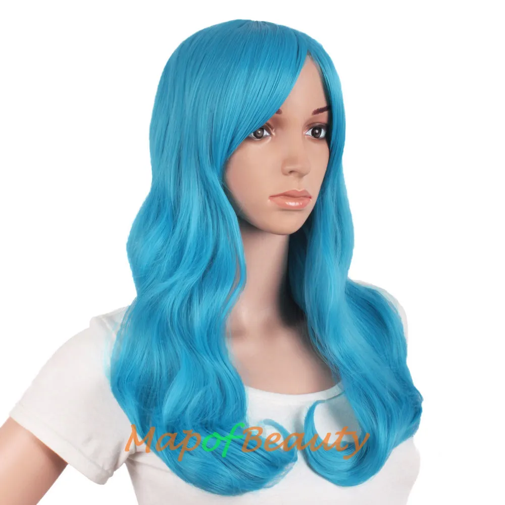 High-temperature Fiber Side Bangs Long Wave Curly Hair Cosplay Wigs