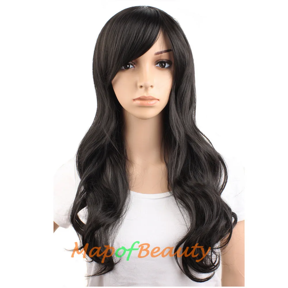 High-temperature Fiber Side Bangs Long Wave Curly Hair Cosplay Wigs