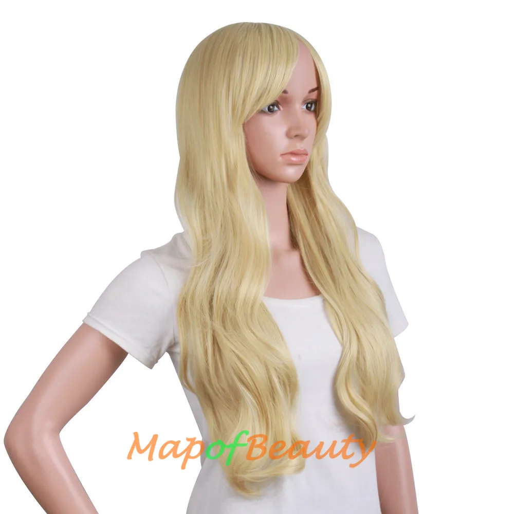 High-temperature Fiber Side Bangs Long Wave Curly Hair Cosplay Wigs
