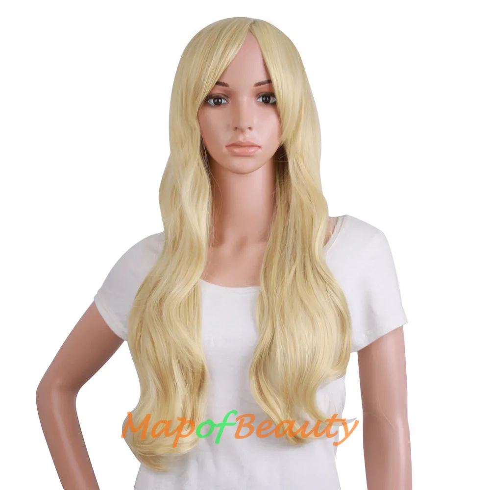 High-temperature Fiber Side Bangs Long Wave Curly Hair Cosplay Wigs