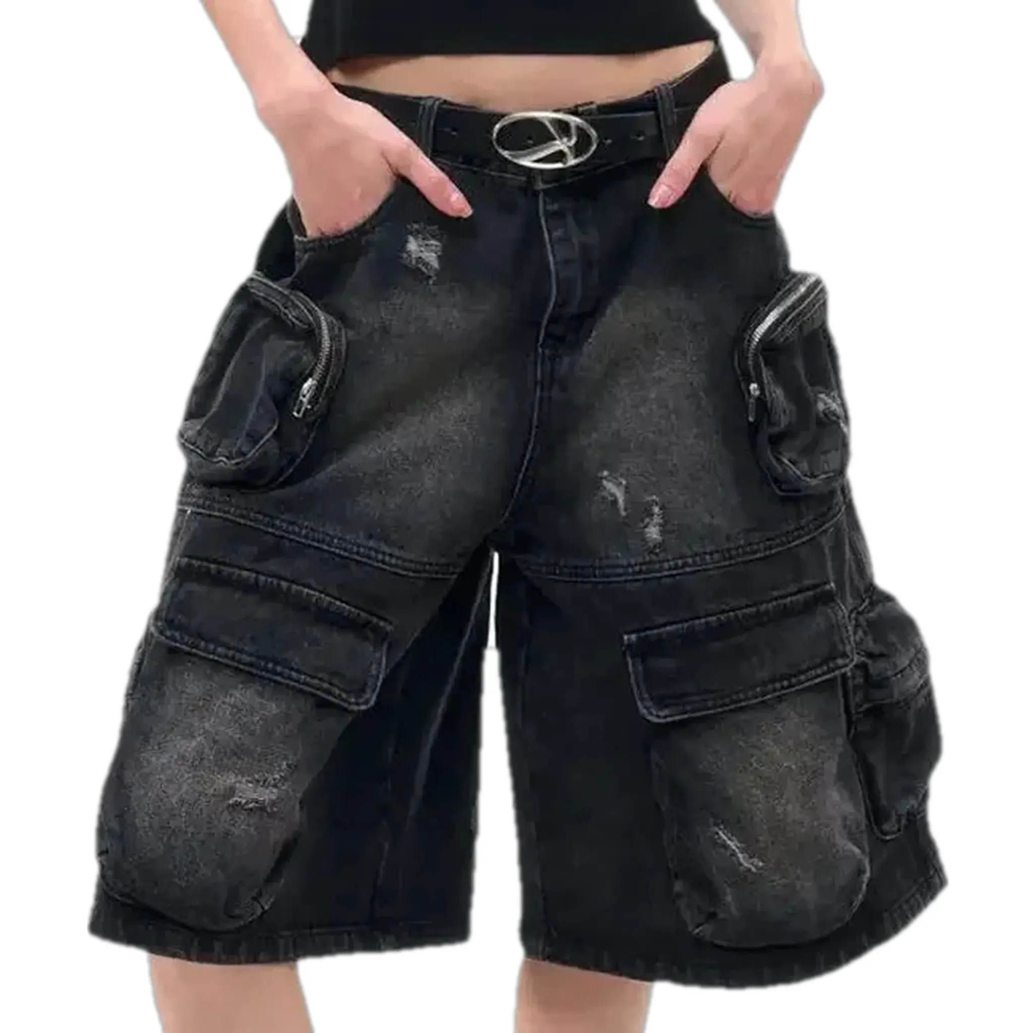 High-waist denim shorts for ladies
