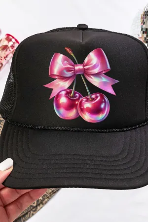 Holographic Coquette Cherries Otto Black Foam Front Trucker Hat