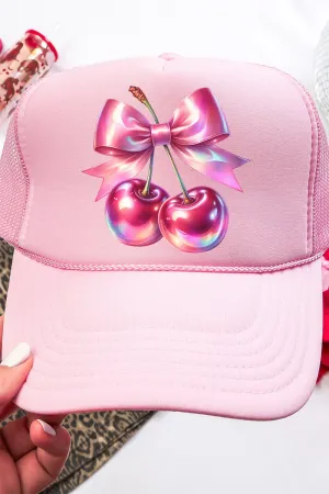 Holographic Coquette Cherries Otto Soft Pink Foam Front Trucker Hat