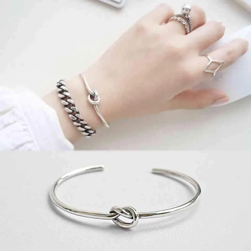 Hot Selling Women 925 Sterling Silver Bracelets Bangles Knot Design Girl Trendy Jewelry Accessories Gift