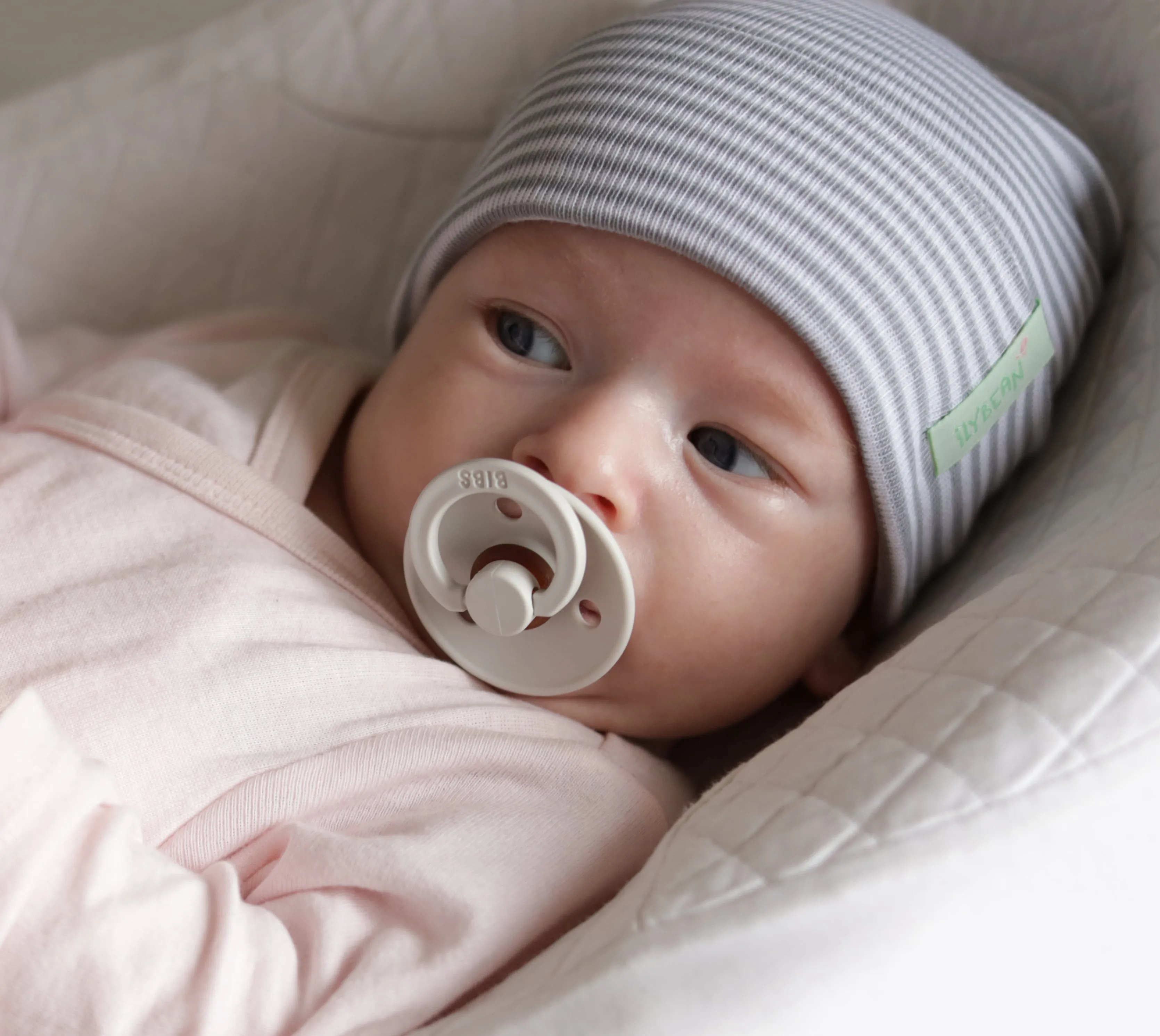 ilybean Gray & White Striped Newborn and Baby Boy Hospital Hat Newborn and 0-3 months size