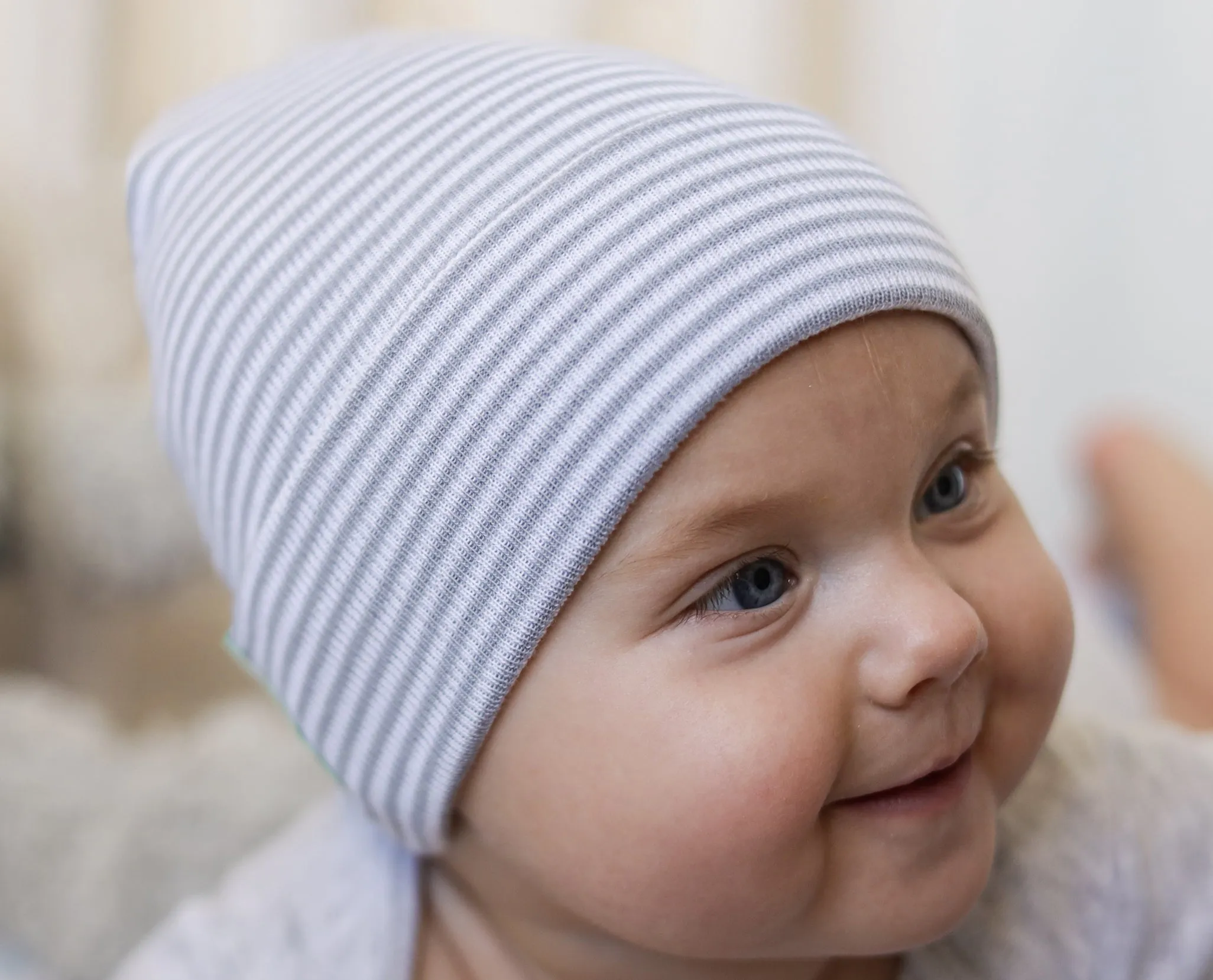 ilybean Gray & White Striped Newborn and Baby Boy Hospital Hat Newborn and 0-3 months size