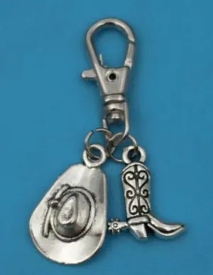 Infinity Cowgirl Boot Cowboy hat Large lobster clasp -Fashion jewelry Tibetan silver charm Keychain Gifts Fit Key Chain Z83