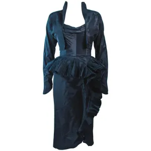 IRENE Black Silk Cascading Ruffle Cocktail Gown and Jacket Size 4