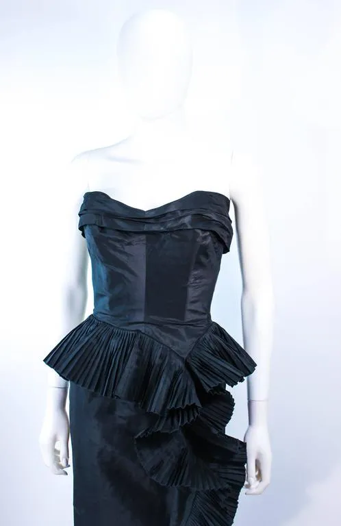 IRENE Black Silk Cascading Ruffle Cocktail Gown and Jacket Size 4