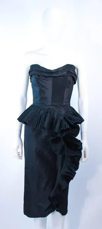 IRENE Black Silk Cascading Ruffle Cocktail Gown and Jacket Size 4