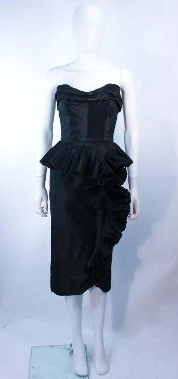 IRENE Black Silk Cascading Ruffle Cocktail Gown and Jacket Size 4