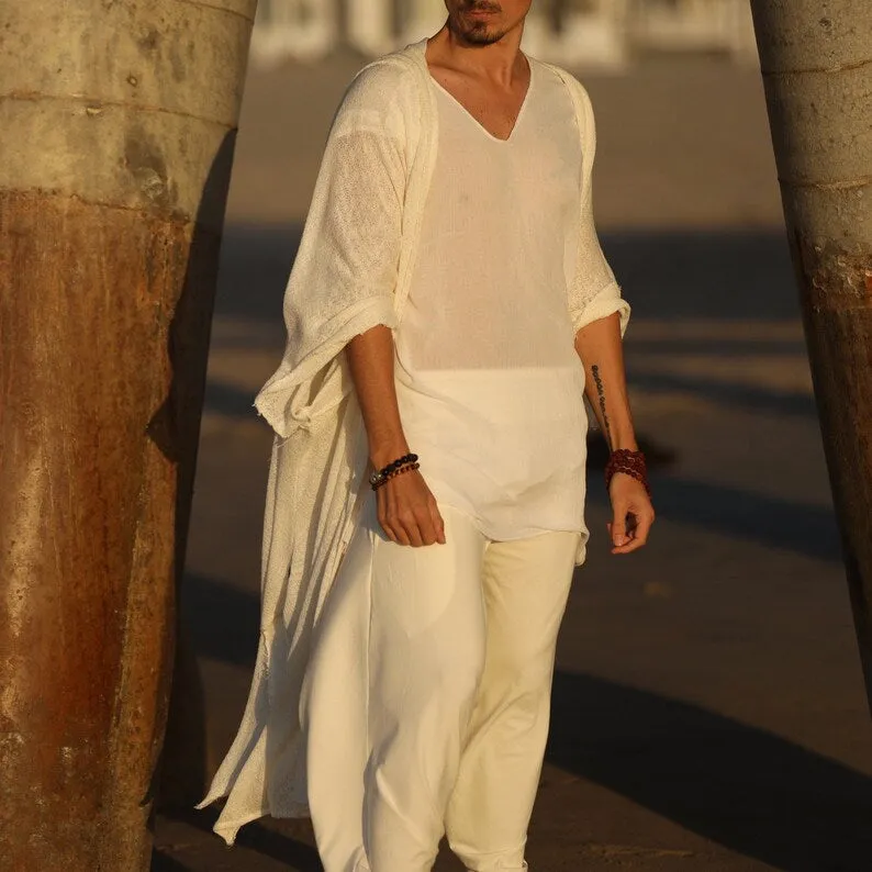 Ivory Sage | Open Hooded Kimono