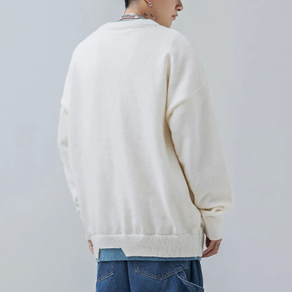 Japanese Contrast Color Fake Two Pieces Sweater