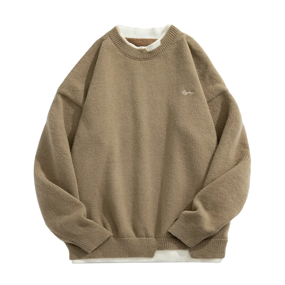 Japanese Contrast Color Fake Two Pieces Sweater